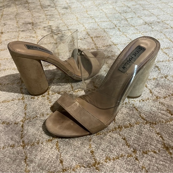 Steve Madden Shoes - Steve Madden Cheers Sandals Strap Clear Block Heel Women Size 8 Leather Tan